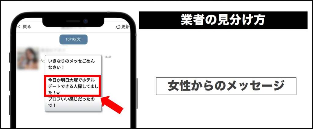 イククル業者の見分け方(女性からのメッセージ)